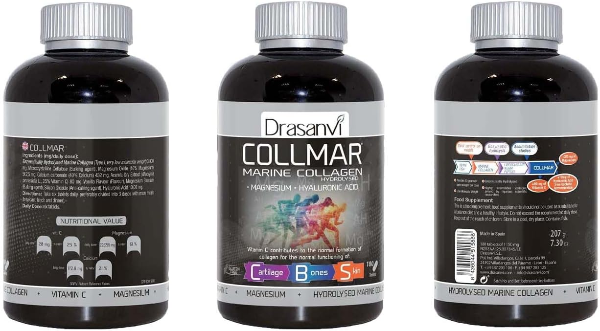 Collmar Magnesium 180 Tablets with Marine Collagen - Supports Healthy Skin, Cartilage, and Bones