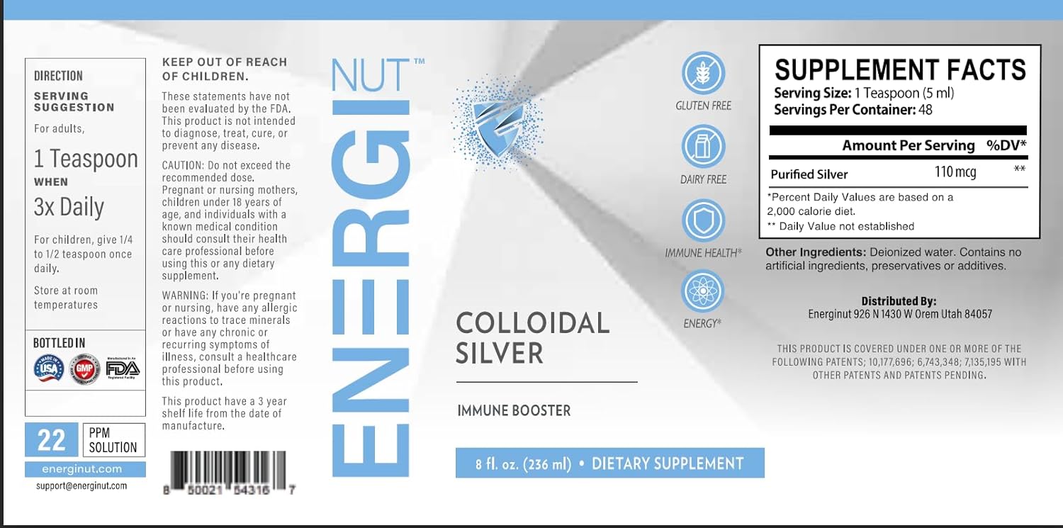 Colloidal Silver Liquid Immune Support Supplement for Adults and Kids - 8 Fl Oz