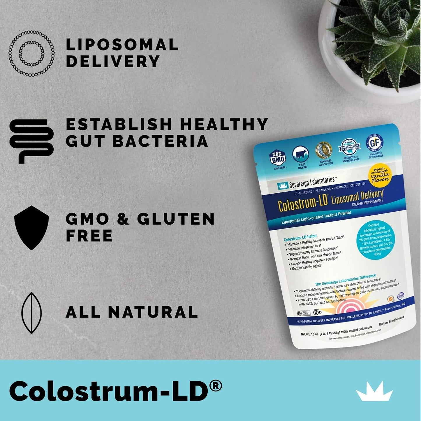 Colostrum-LD® Powder, Natural Vanilla Flavor - 12oz/340g, 30-60 Day Supply from Sovereign Laboratories