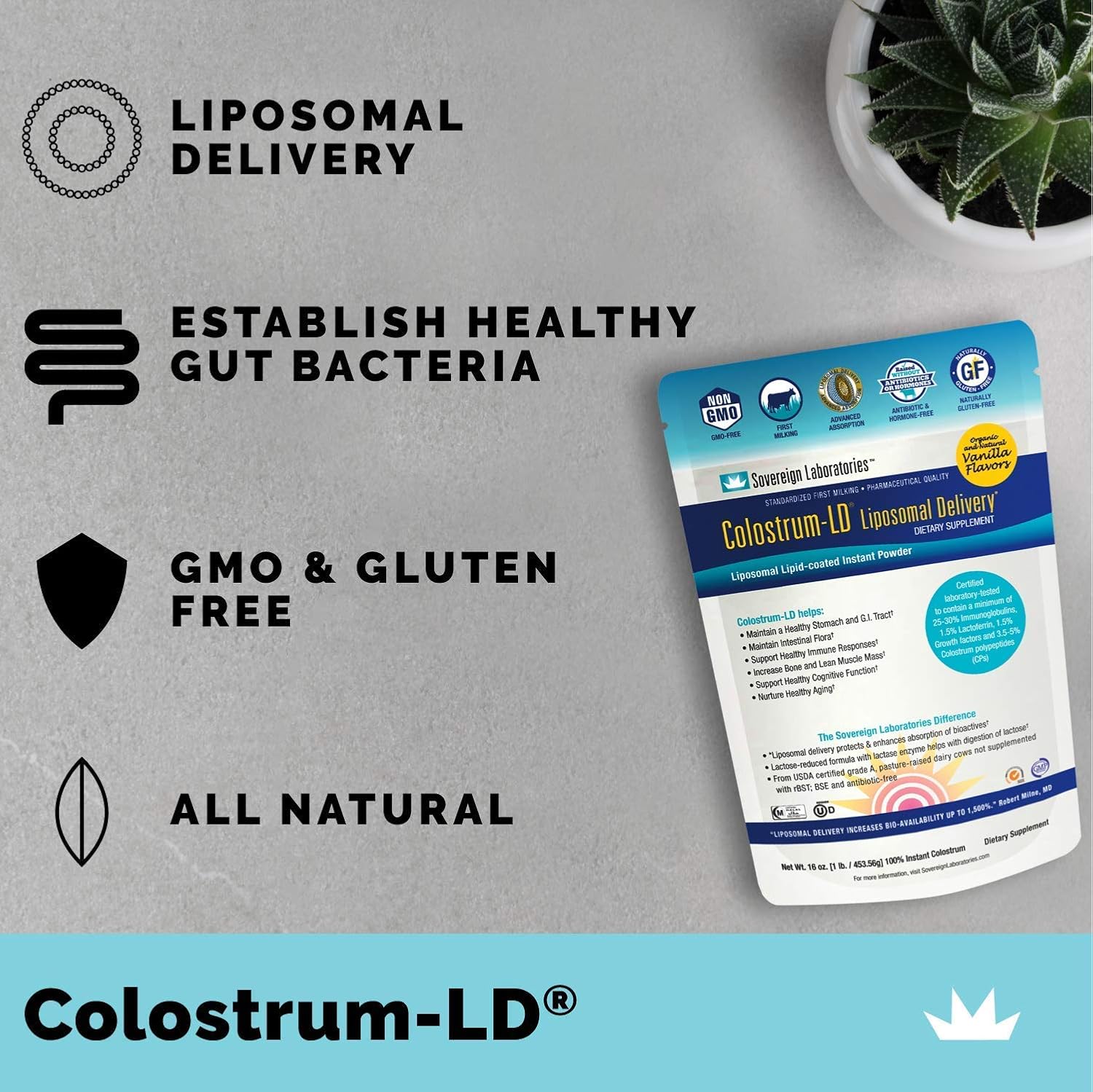 Colostrum-LD® Powder, Natural Vanilla Flavor - 12oz/340g, 30-60 Day Supply from Sovereign Laboratories