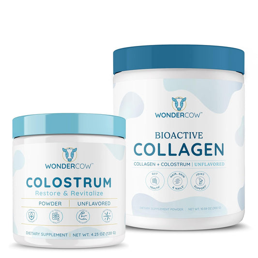 Colostrum Powder with Hydrolyzed Collagen Peptides for Gut and Immune Health, Hair, Skin, and Nails