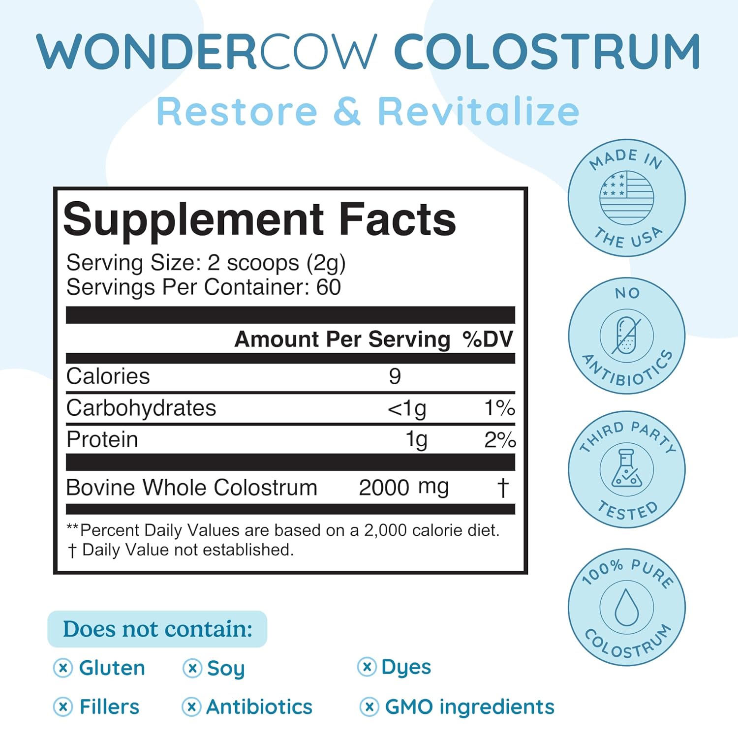 Colostrum Powder with Hydrolyzed Collagen Peptides for Gut and Immune Health, Hair, Skin, and Nails