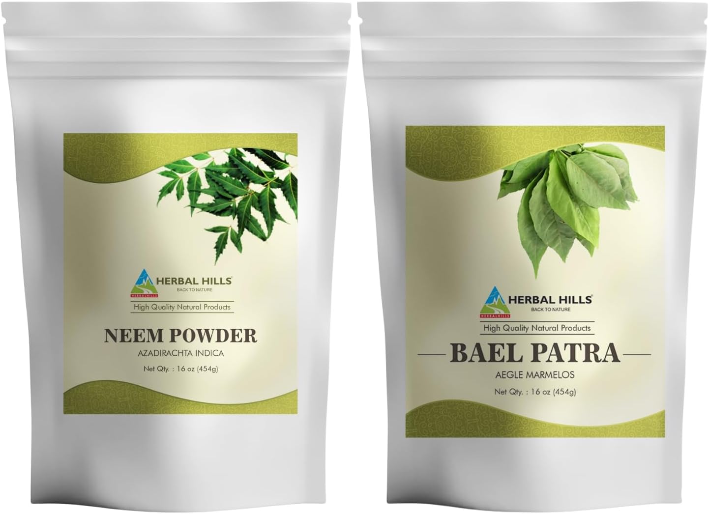 Combo Pack: Herbal Hills Neem Leaf Powder and Bilva Bael Leaf Powder - Set of 2
