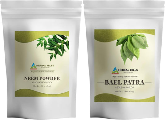 Combo Pack: Herbal Hills Neem Leaf Powder and Bilva Bael Leaf Powder - Set of 2