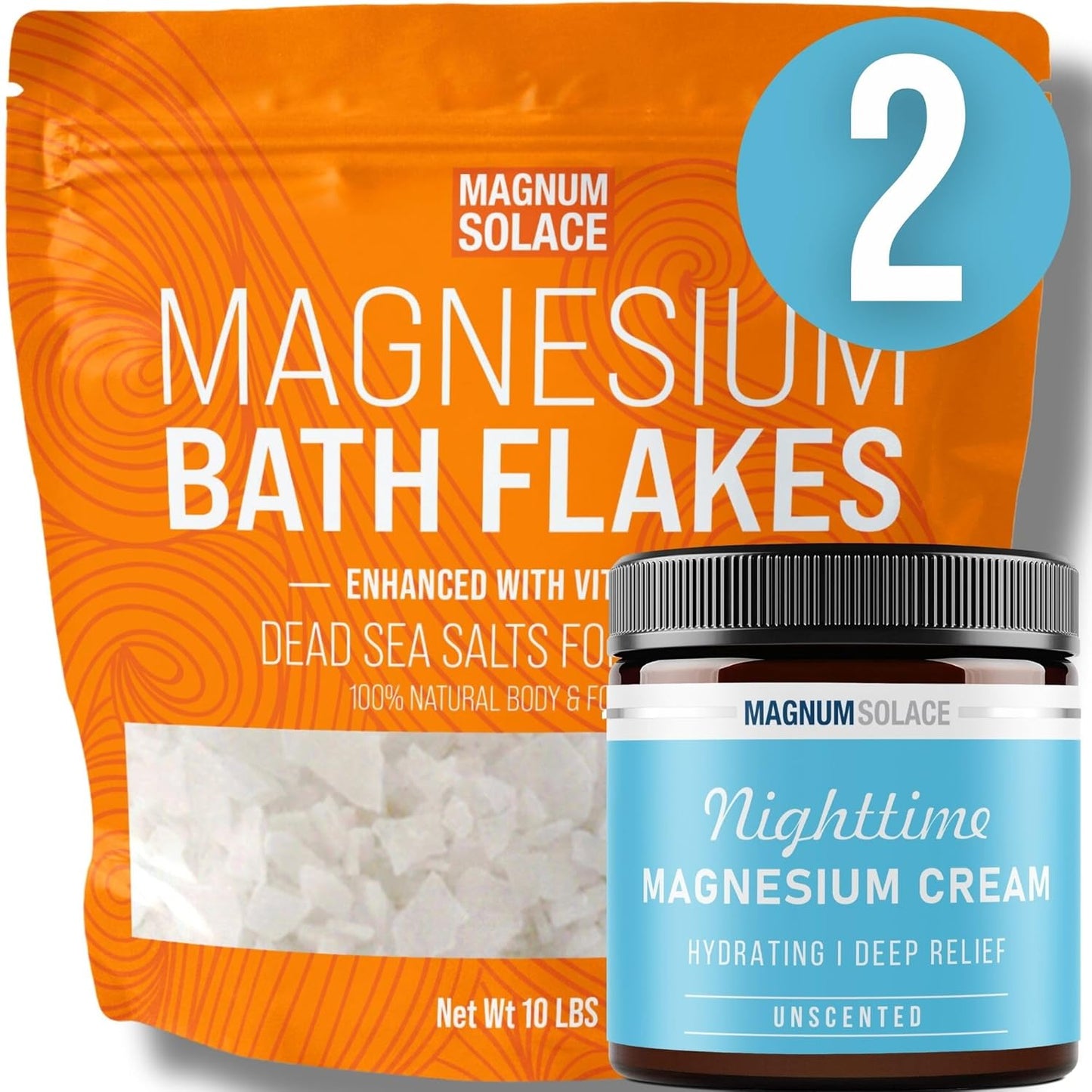 Combo Pack: Magnesium Flakes with Vitamin C and Nighttime Magnesium Cream - Sleep Aid and Muscle Relaxation