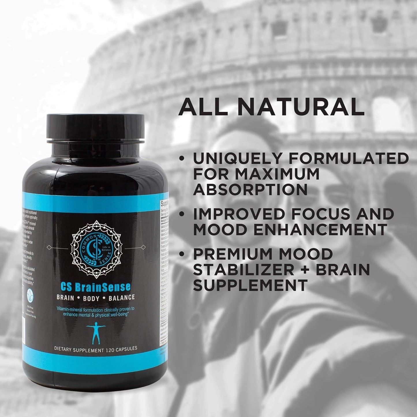 Common Sense Wellness BrainSense Mood Stabilizer & Brain Supplement - Boost Mood, Clarity, Neuro Function & Cellular Health - Nootropic Micronutrients - 120 Capsules