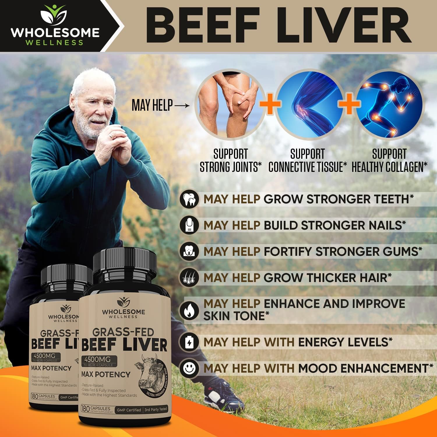 Complete Collagen Protein Powder & Grass Fed Beef Liver Capsules Bundle - Supports Energy with Natural Iron, Vitamin A, B12 (180 Pills, 750mg)