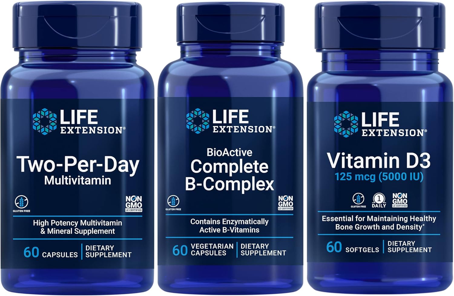Complete Daily Multivitamin Bundle: Multivitamin, B-Complex, Vitamin D3 - 180 Capsules for Bone, Immune Health & Energy