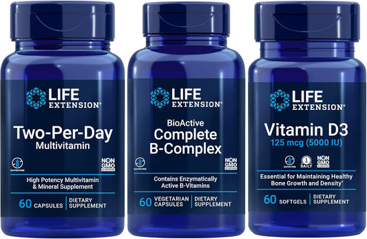 Complete Daily Multivitamin Bundle: Multivitamin, B-Complex, Vitamin D3 - 180 Capsules for Bone, Immune Health & Energy