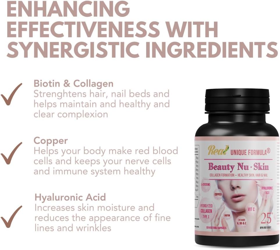 Complete Nutrients for Healthy Skin, Nails, and Hair | Unique Formula® Beauty Skin 25+ with Collagen, Hyaluronic Acid, and Vitamins for a Glowing Look