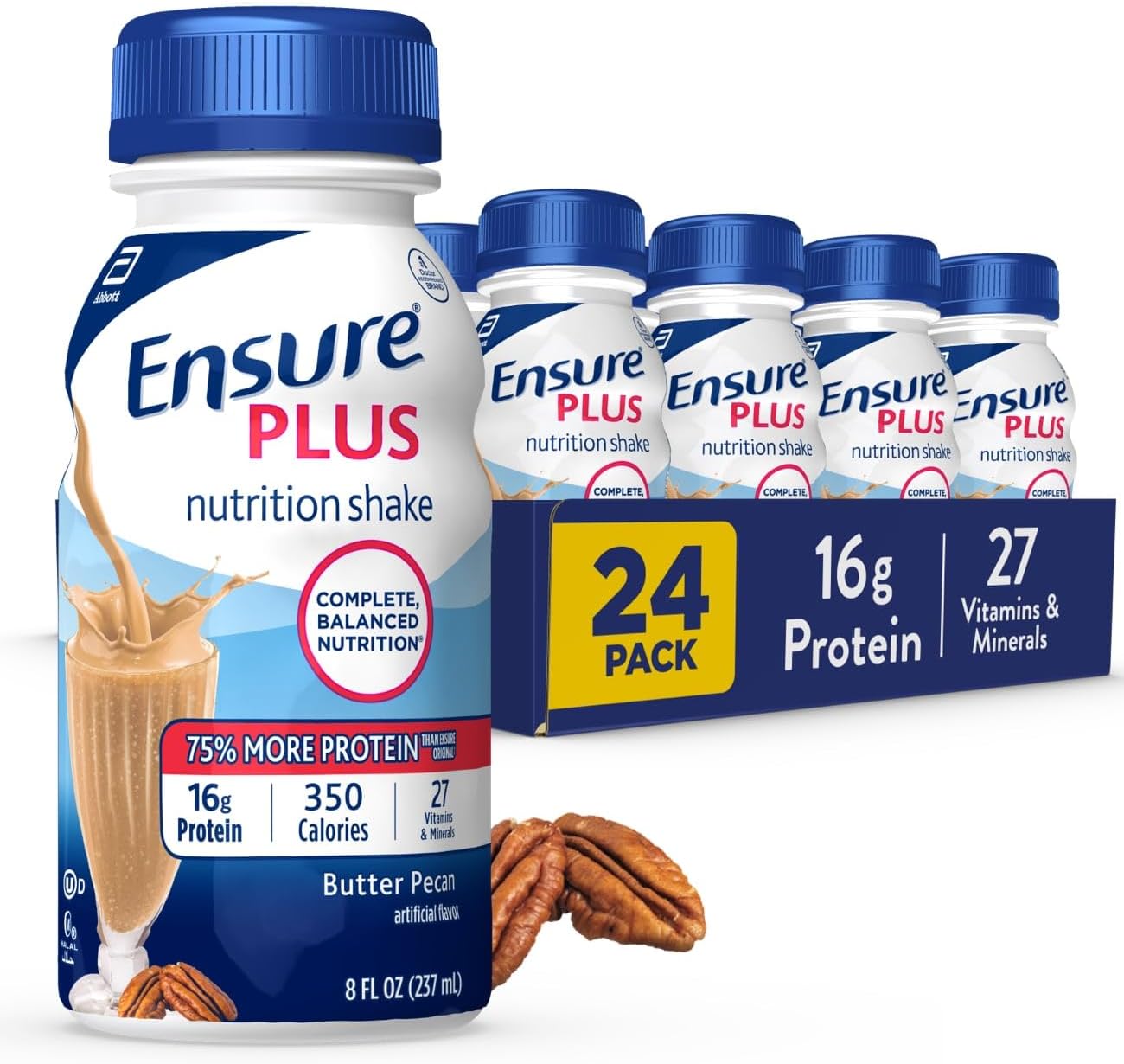 Complete Nutrition Shake: Strawberry Flavor, 30g Protein, Immune Health Nutrients - 10 Fl Oz, 24 Pack with Butter Pecan Shake