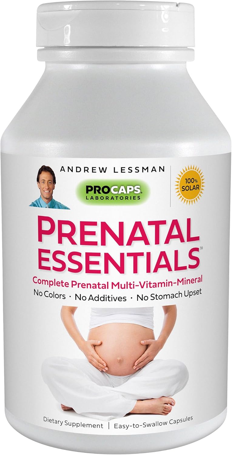 Complete Prenatal Vitamins for Women - ANDREW LESSMAN Prenatal Essentials 180 Capsules, No Additives, Postnatal-Methylfolate Prenatal with Iron