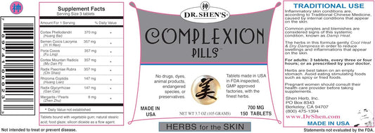 Complexion Enhancement Supplement by Dr. Shen - Natural Herbal Pills for Skin Clarity and Radiance