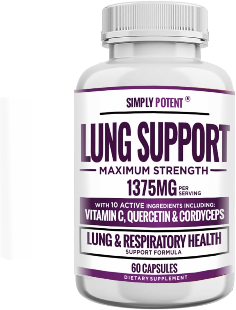 Comprehensive Lung Support Supplement with Quercetin, Bromelain, Nettle, Vitamin C, K2, & Cordyceps - 60 Capsules for Lung Health & Detox