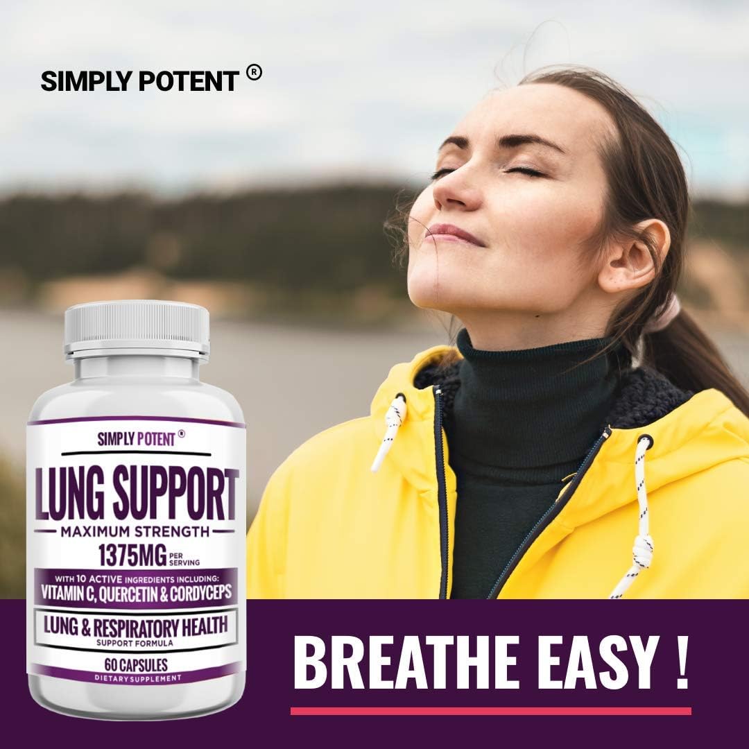 Comprehensive Lung Support Supplement with Quercetin, Bromelain, Nettle, Vitamin C, K2, & Cordyceps - 60 Capsules for Lung Health & Detox
