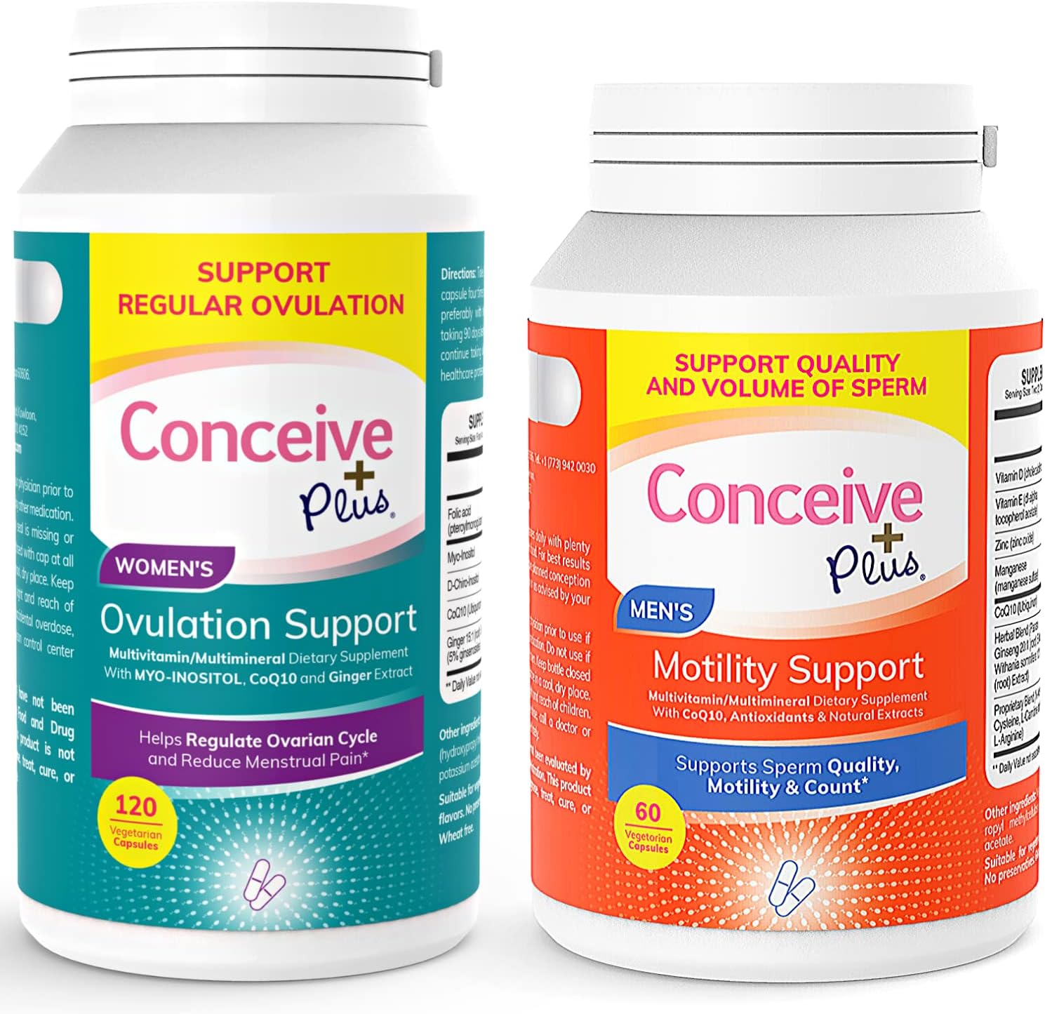 Conceive Plus Ovulation and Motility Support Bundle - 120 Caps + 60 Capsules for PCOS