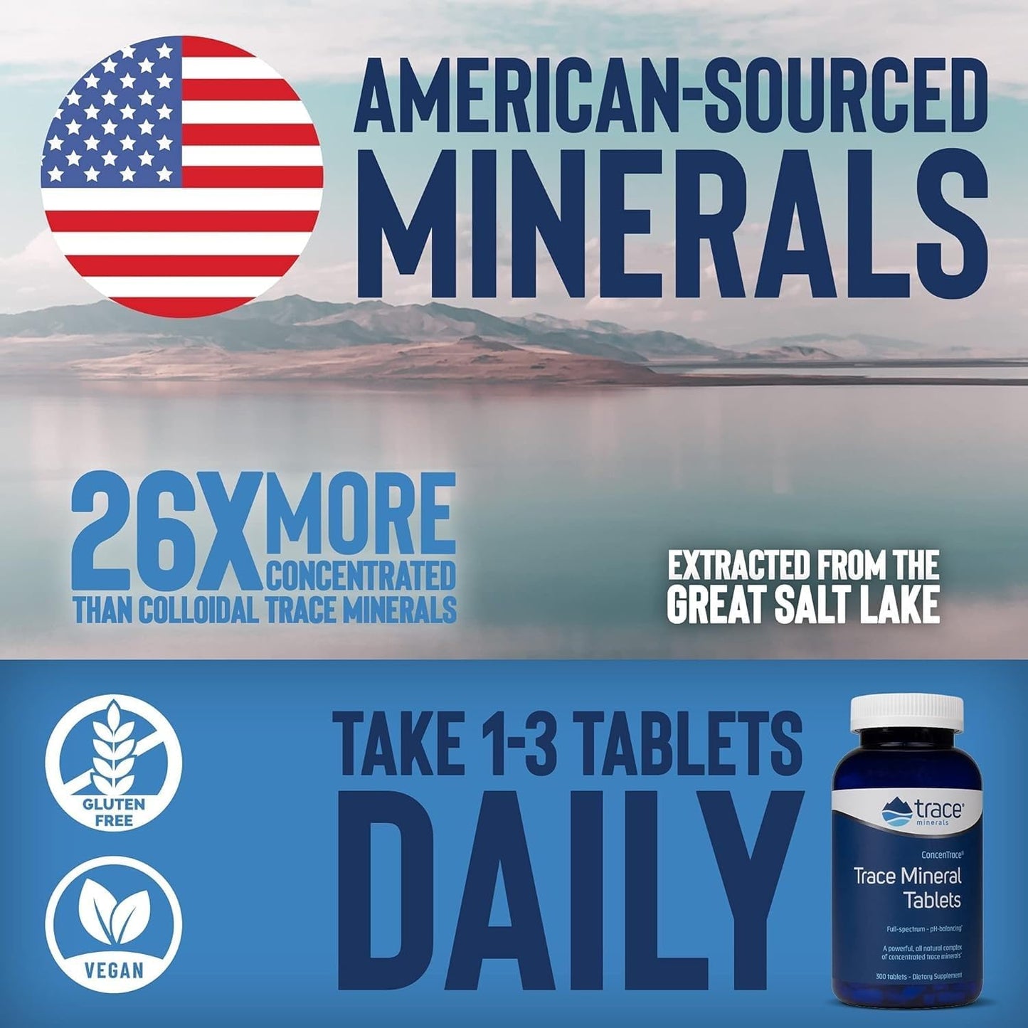 ConcenTrace Trace Mineral Tablets - Bone & Joint Support Supplement - Hydration & Electrolyte Boost - 300 Tablets, 100 Servings