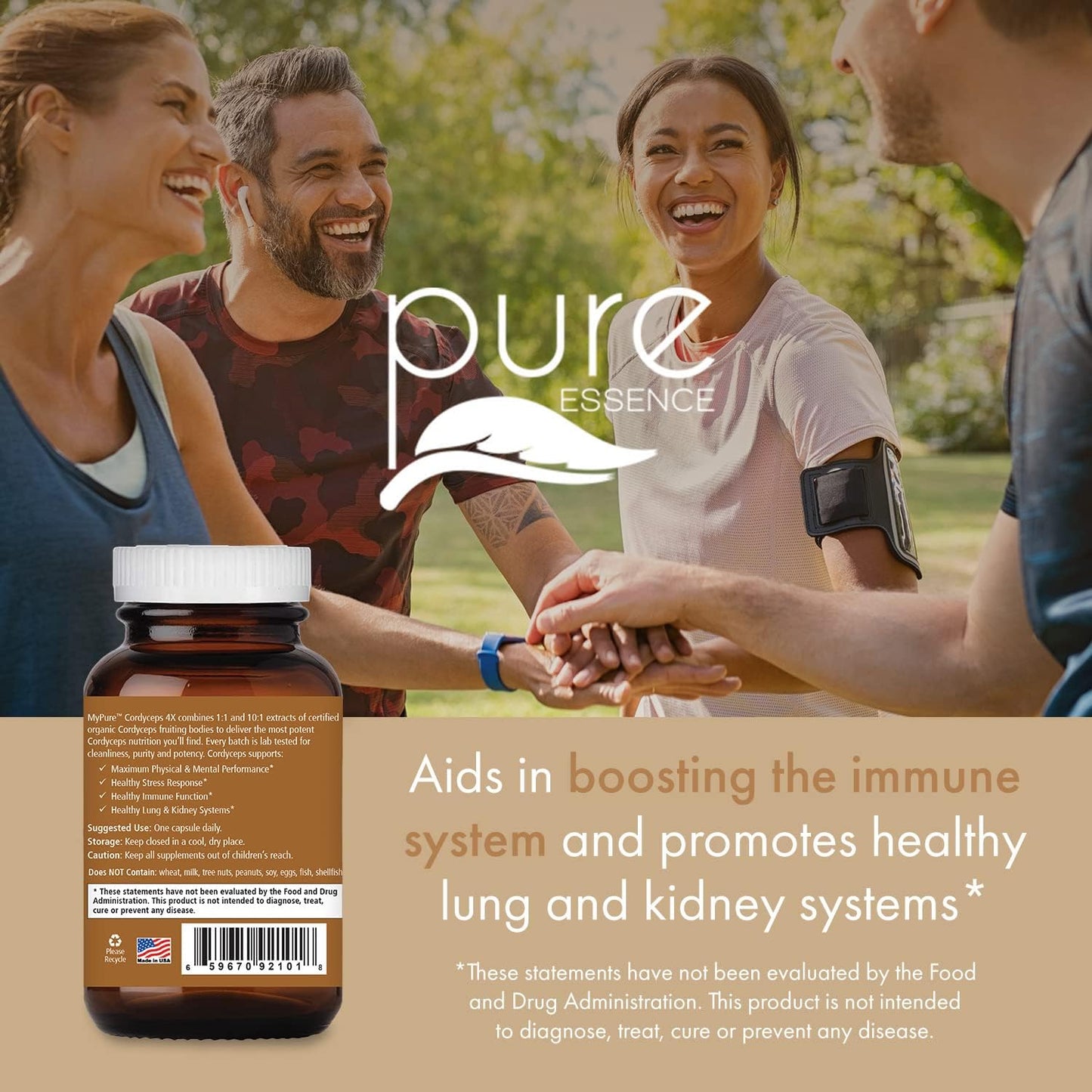 Concentrated Cordyceps Mushroom Powder Supplements for Immune System, Stress Response, Physical & Mental Performance - 1 Month Supply by PURE ESSENCE LABS