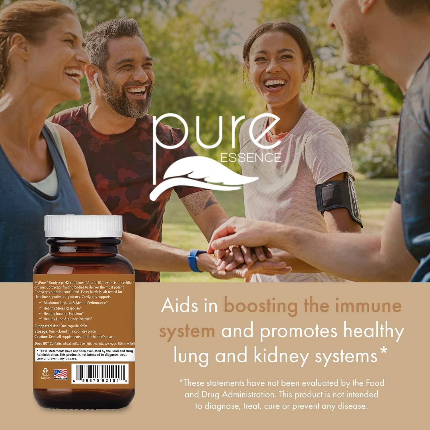Concentrated Cordyceps Mushroom Powder Supplements for Immune System, Stress Response, Physical & Mental Performance - 1 Month Supply by PURE ESSENCE LABS