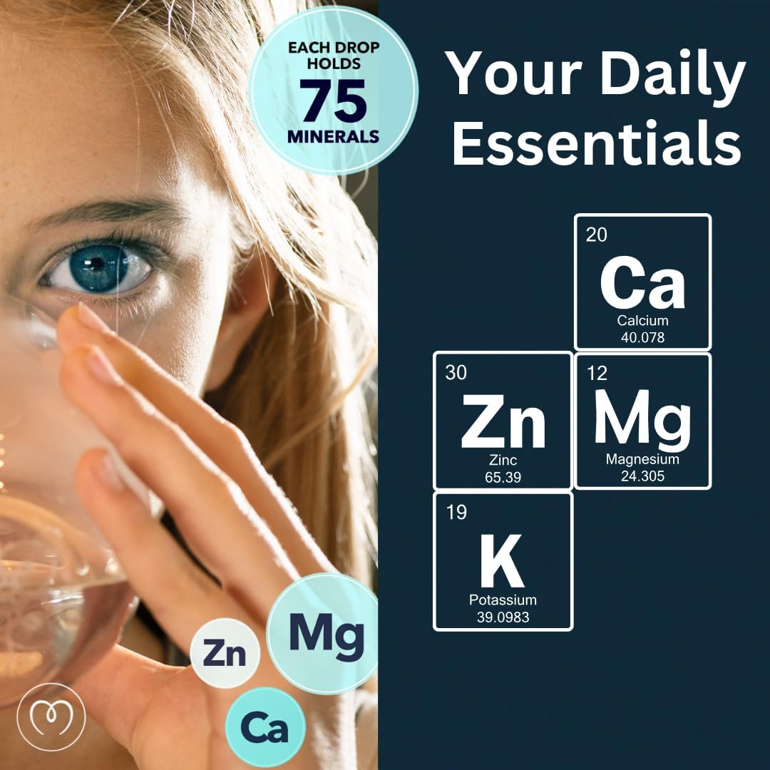 Concentrated Ionic Trace Mineral Drops with Essential Electrolytes for Immune Support - Magnesium Chloride Sodium Supplements - Alkaline Water - 3 Pack