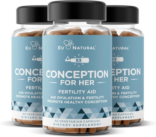 Conception Fertility Supplements 3-Pack Bundle for Women - Supports Ovulation, Hormonal Balance, Regular Cycles - Prenatal Vitamins with Myo-Inositol, Folate, Vitex - 180 Capsules