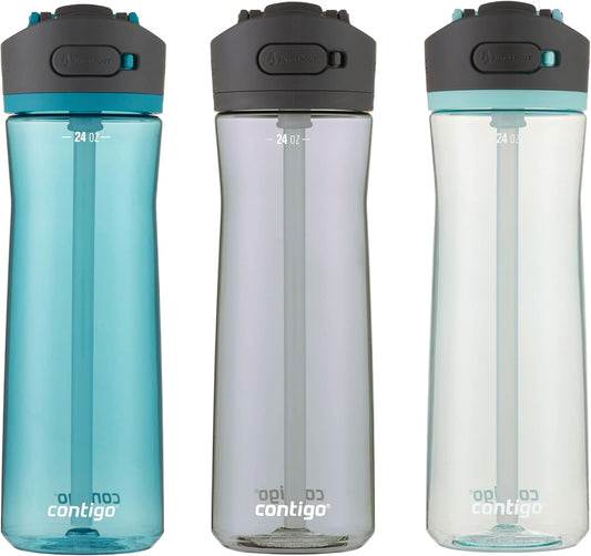 Contigo Ashland 2.0 24oz Water Bottle 3-Pack with Leak-Proof Lid, Angled Straw, and Interchangeable Design in Juniper, Sake, and Bubble Tea Colors - Dishwasher-Safe