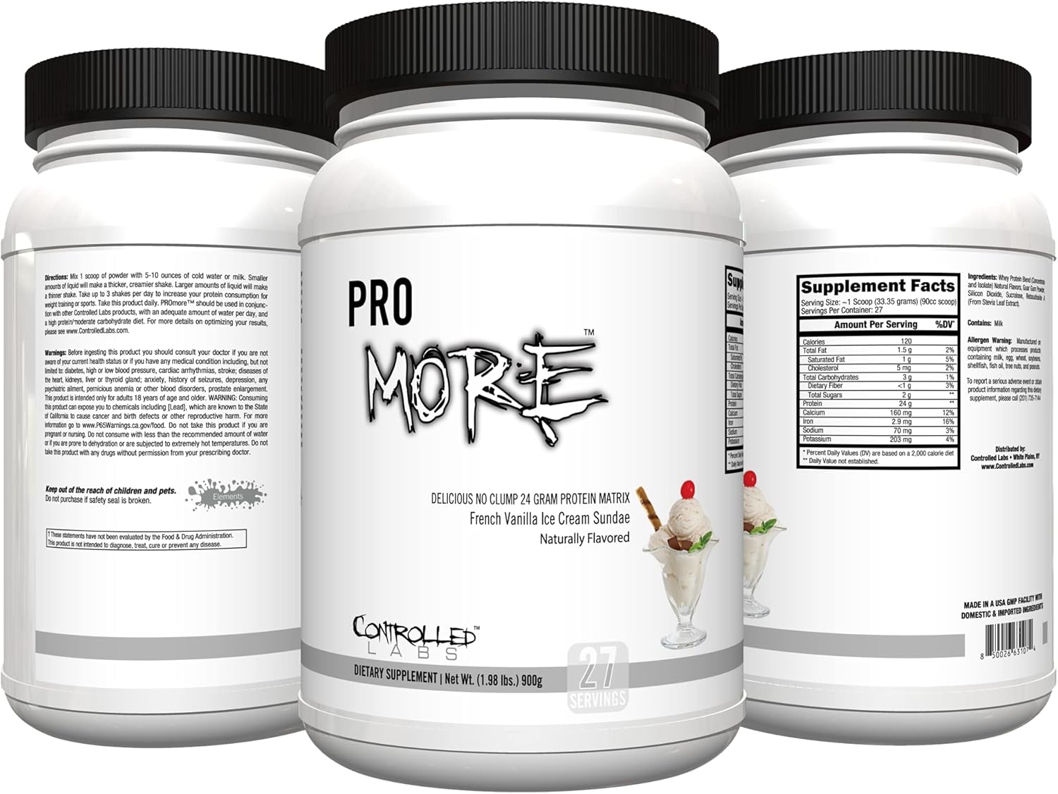 CONTROLLED LABS PROmore Protein Powder - 24g Protein Per Scoop - Premium Smooth-Drink Formula - Sugar-Free - Chocolate & French Vanilla Ice Cream Sundae Flavors - 27 Servings