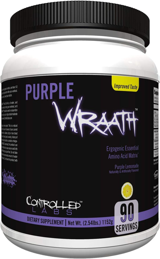 CONTROLLED LABS Purple Wraath Lemonade Intra Workout Powder - BCAA and EAA Amino Acid Supplement for Optimal Endurance and Stamina - 90 Servings