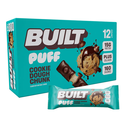 Cookie Dough Chunk Puff Protein Bars - 15g Protein, On-The-Go Snacks (12 Count)