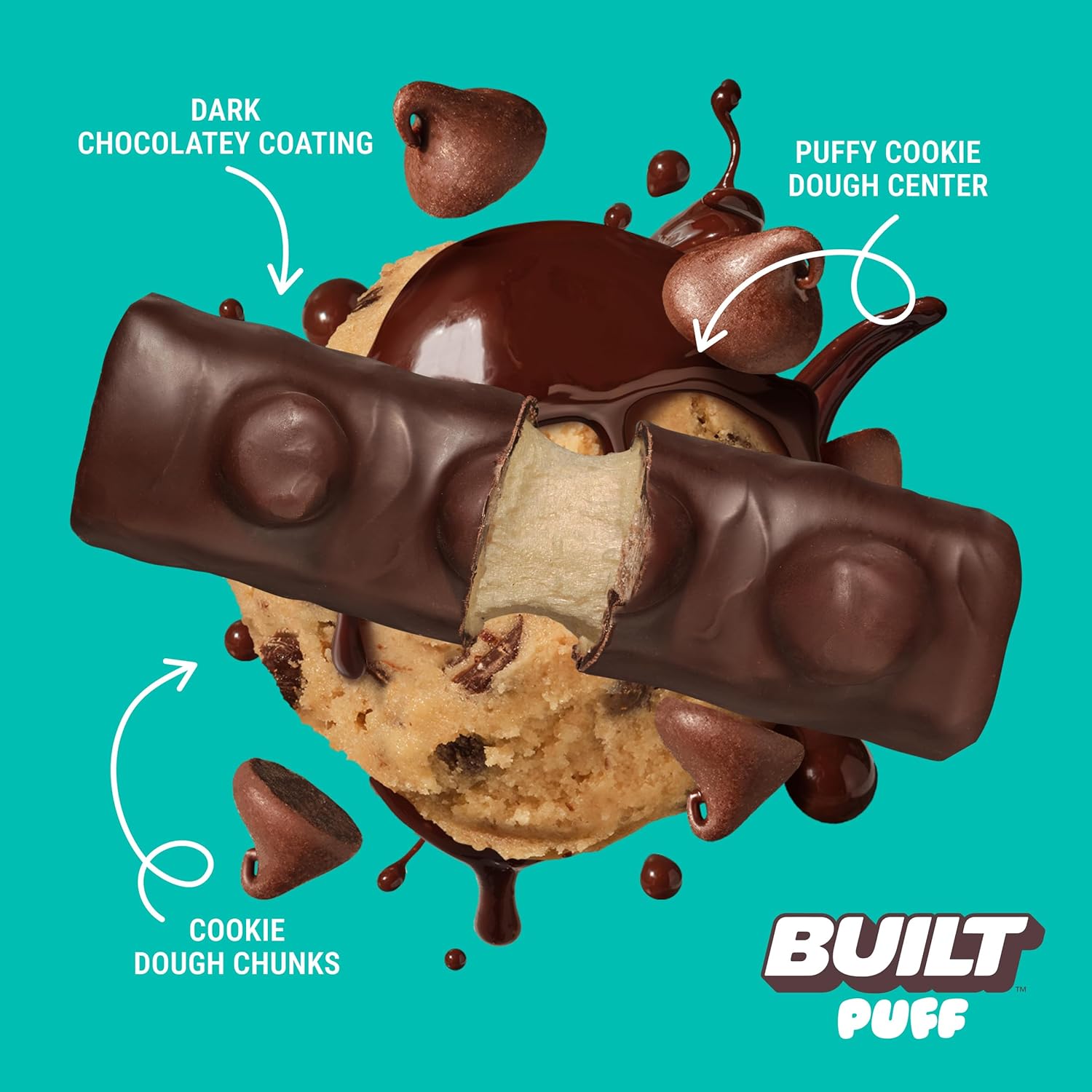 Cookie Dough Chunk Puff Protein Bars - 15g Protein, On-The-Go Snacks (12 Count)