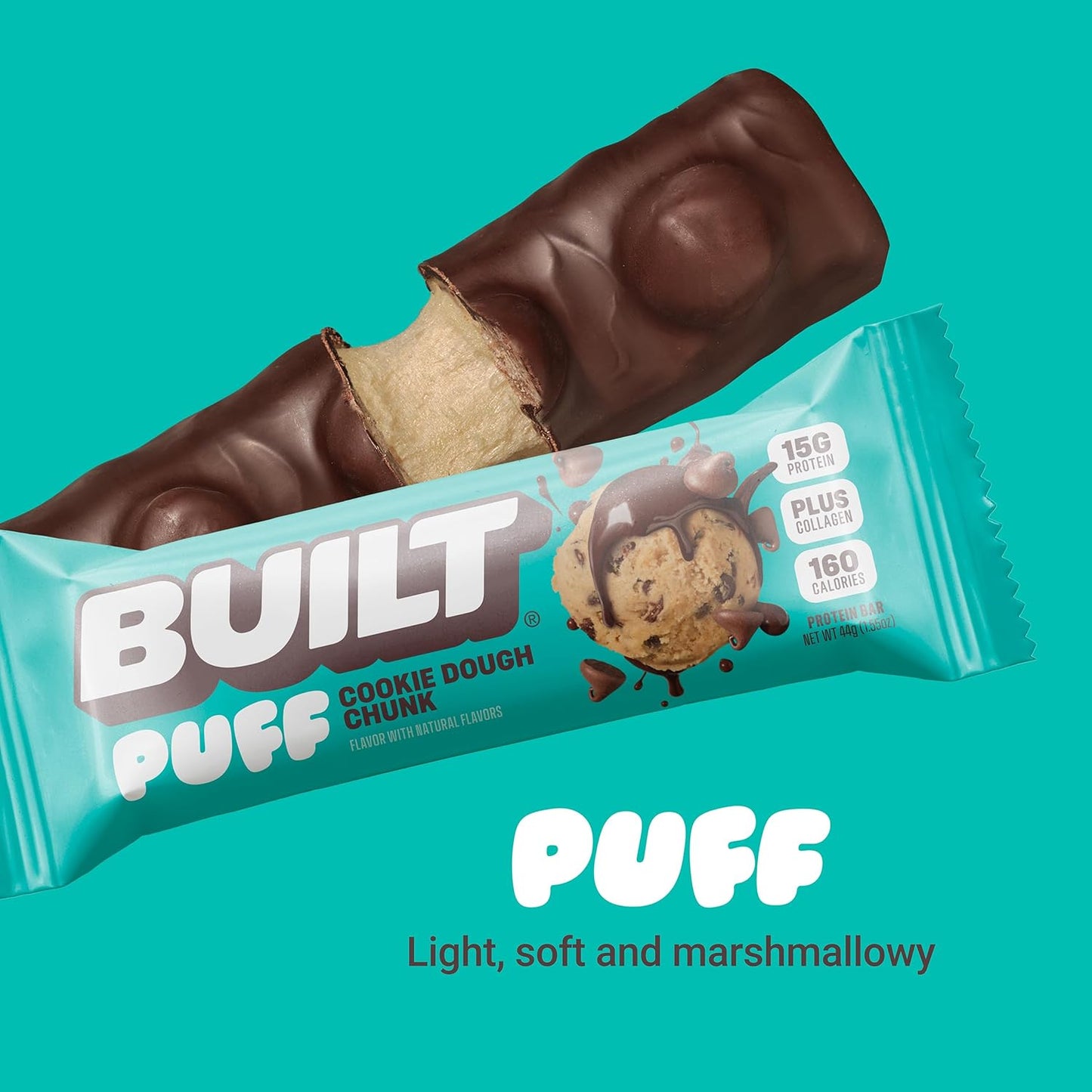 Cookie Dough Chunk Puff Protein Bars - 15g Protein, On-The-Go Snacks (12 Count)