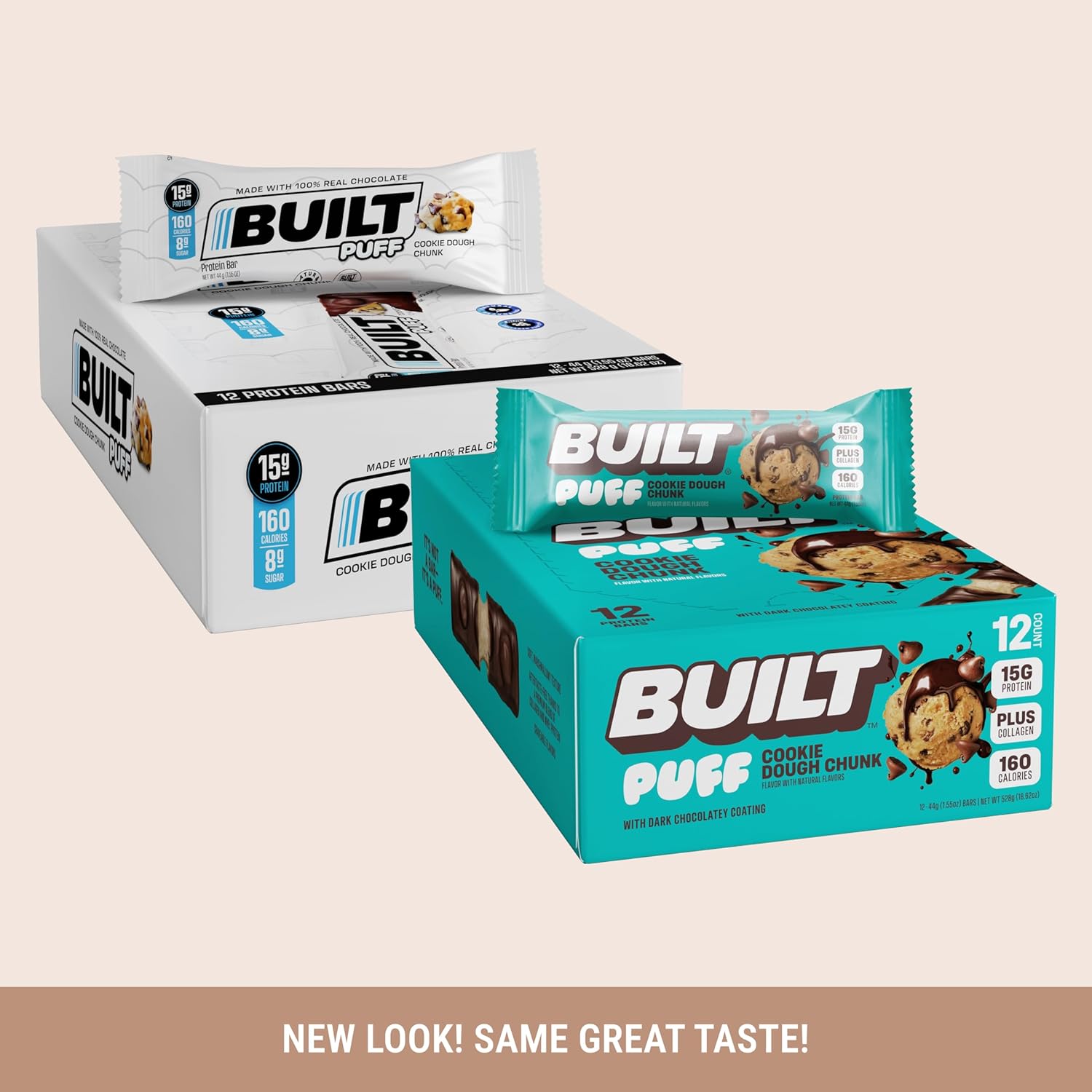 Cookie Dough Chunk Puff Protein Bars - 15g Protein, On-The-Go Snacks (12 Count)