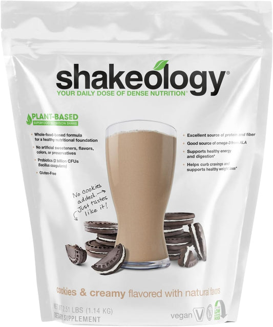 Cookies and Cream Shakeology Vegan Protein Powder - Gluten-Free Superfood Shake for Weight Loss, Muscle Support, Gut Health, Stress Management - 30 Servings