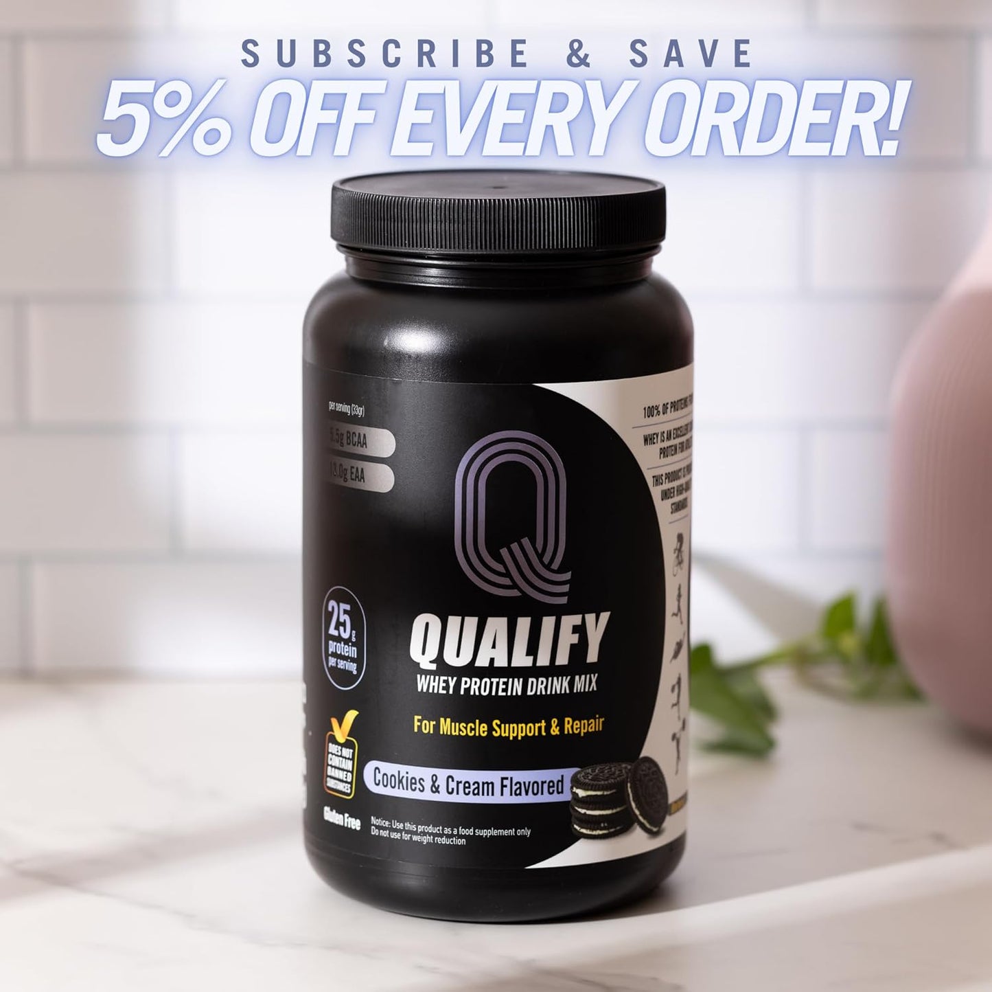 Cookies and Cream Whey Protein Powder - Gluten & Sugar Free, Kosher Certified, 25g Protein, Essential Amino Acids, BCAA, Post Workout Recovery Drink (1.65lb)