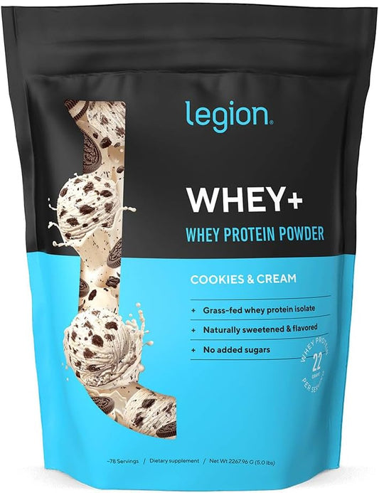 Cookies & Cream Whey Protein Powder - Low Carb, Low Calorie Isolate from Grass Fed Cows - Non-GMO, Lactose-Free, Sugar-Free - 78 Servings