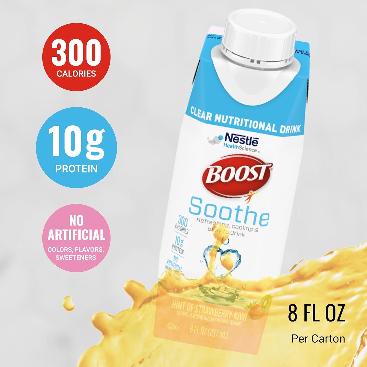 Cooling Sensation Nutritional Drink with 10g Whey Protein Isolate, 300 Calories, Strawberry Kiwi Flavor - Pack of 24 - 8 fl oz