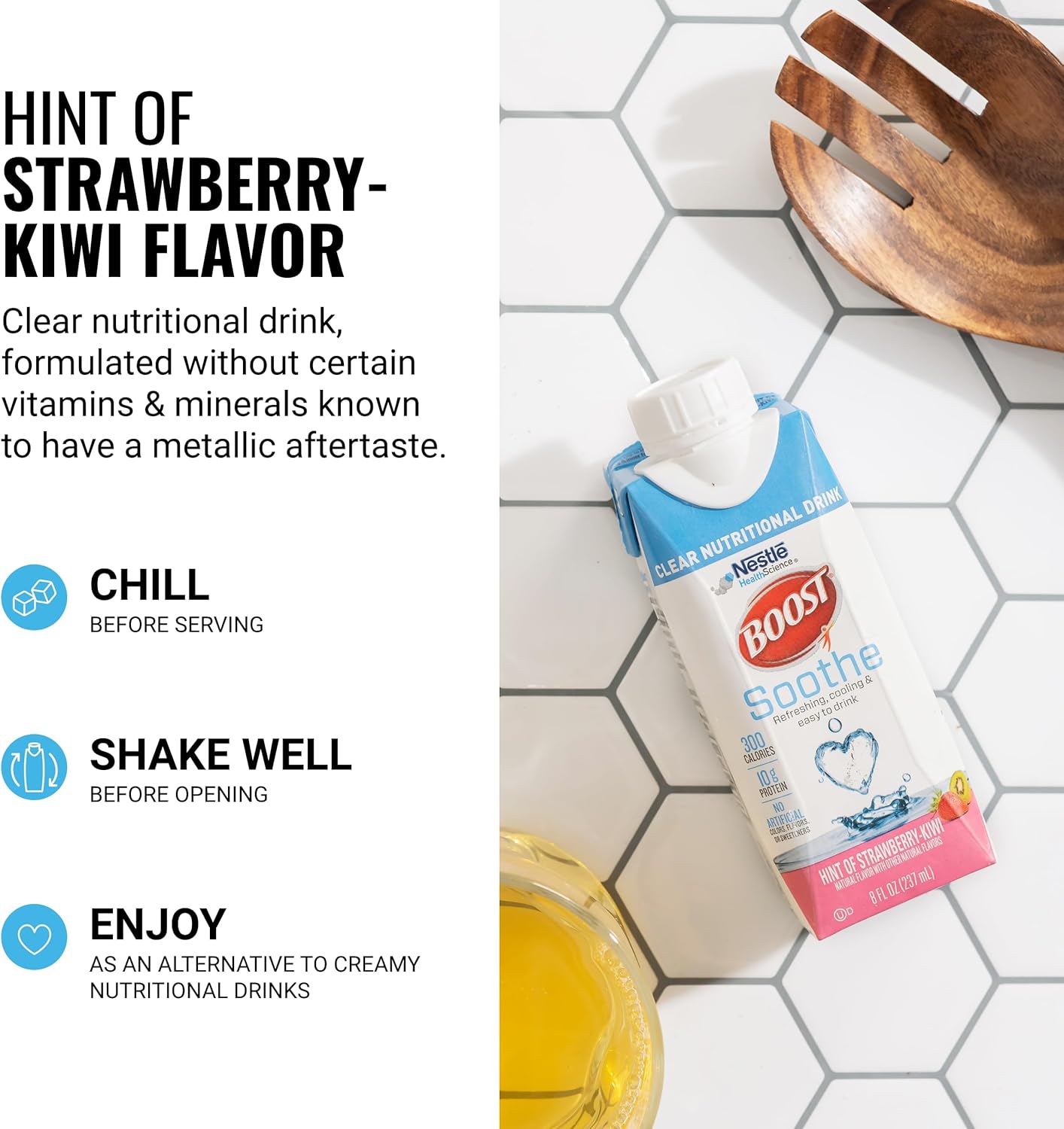 Cooling Sensation Nutritional Drink with 10g Whey Protein Isolate, 300 Calories, Strawberry Kiwi Flavor - Pack of 24 - 8 fl oz