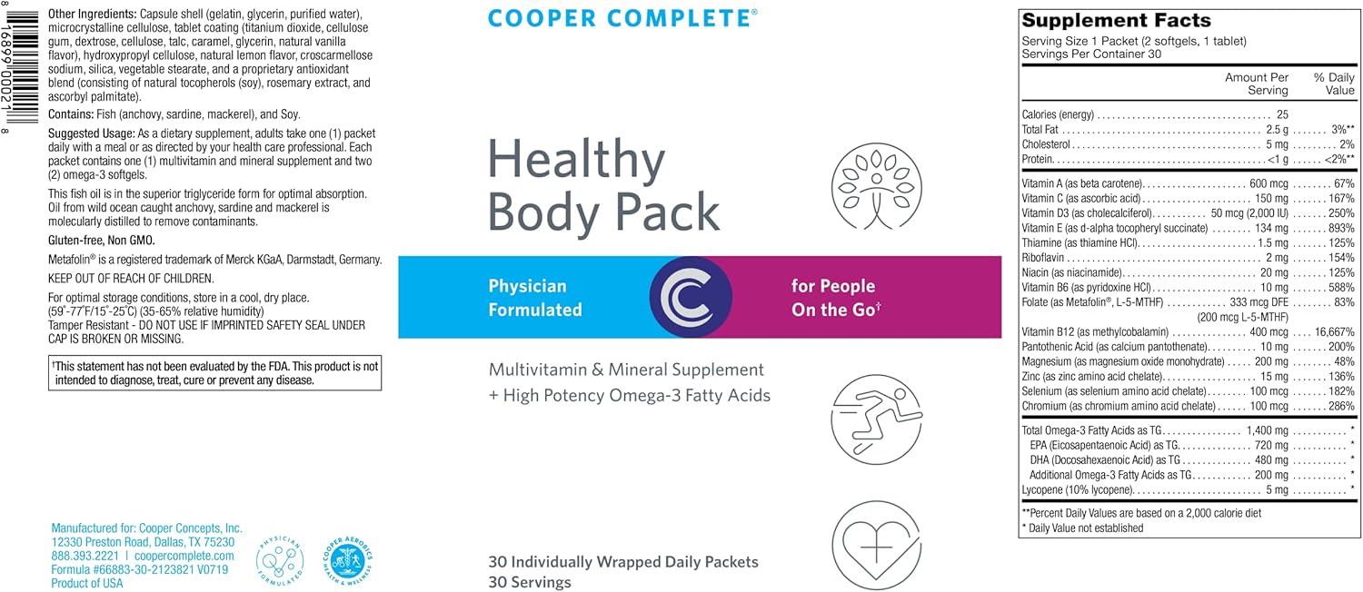 Cooper Complete Healthy Body Pack: Multivitamin & Omega-3 Fish Oil - 90 Packets, 3 Bottles