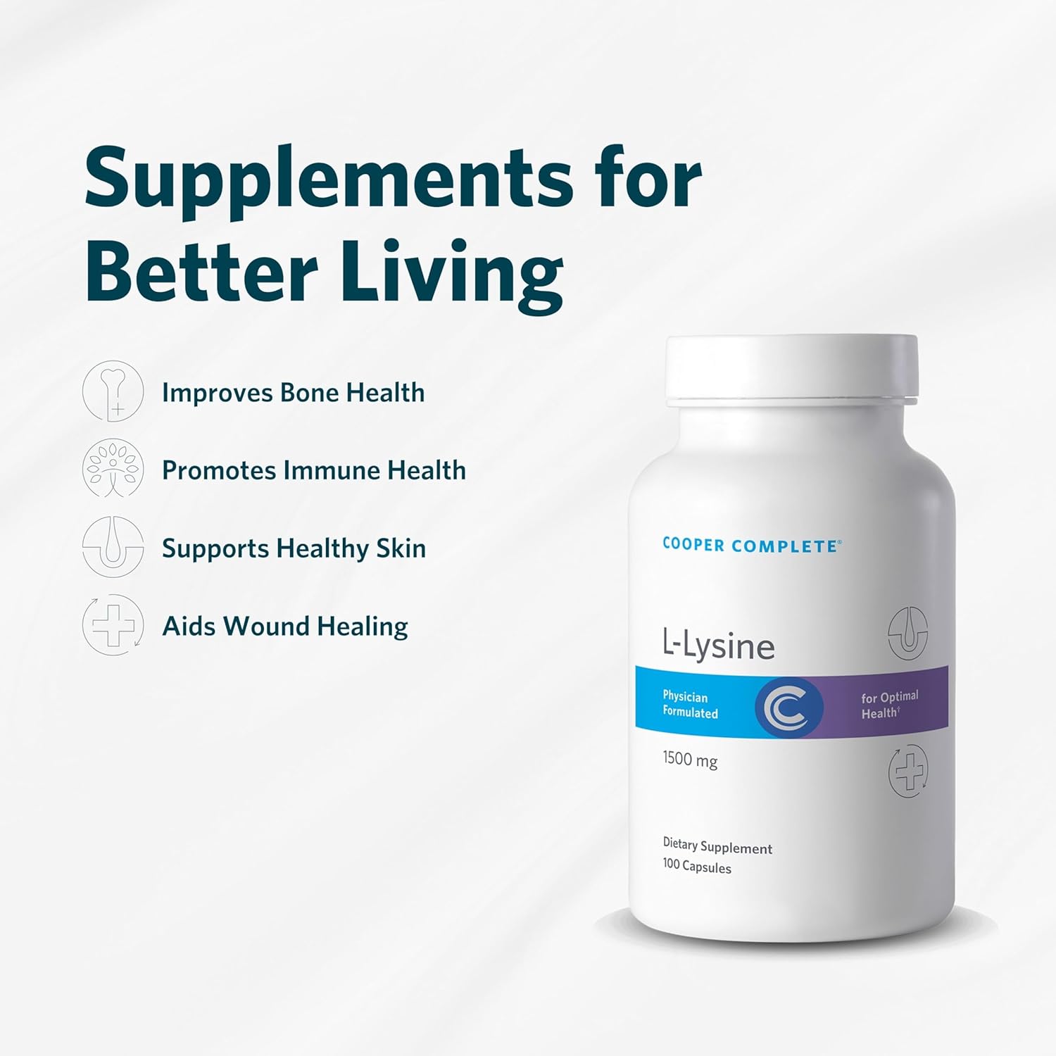 Cooper Complete L-Lysine Supplement - 100 Vegetarian Capsules, Single Pack