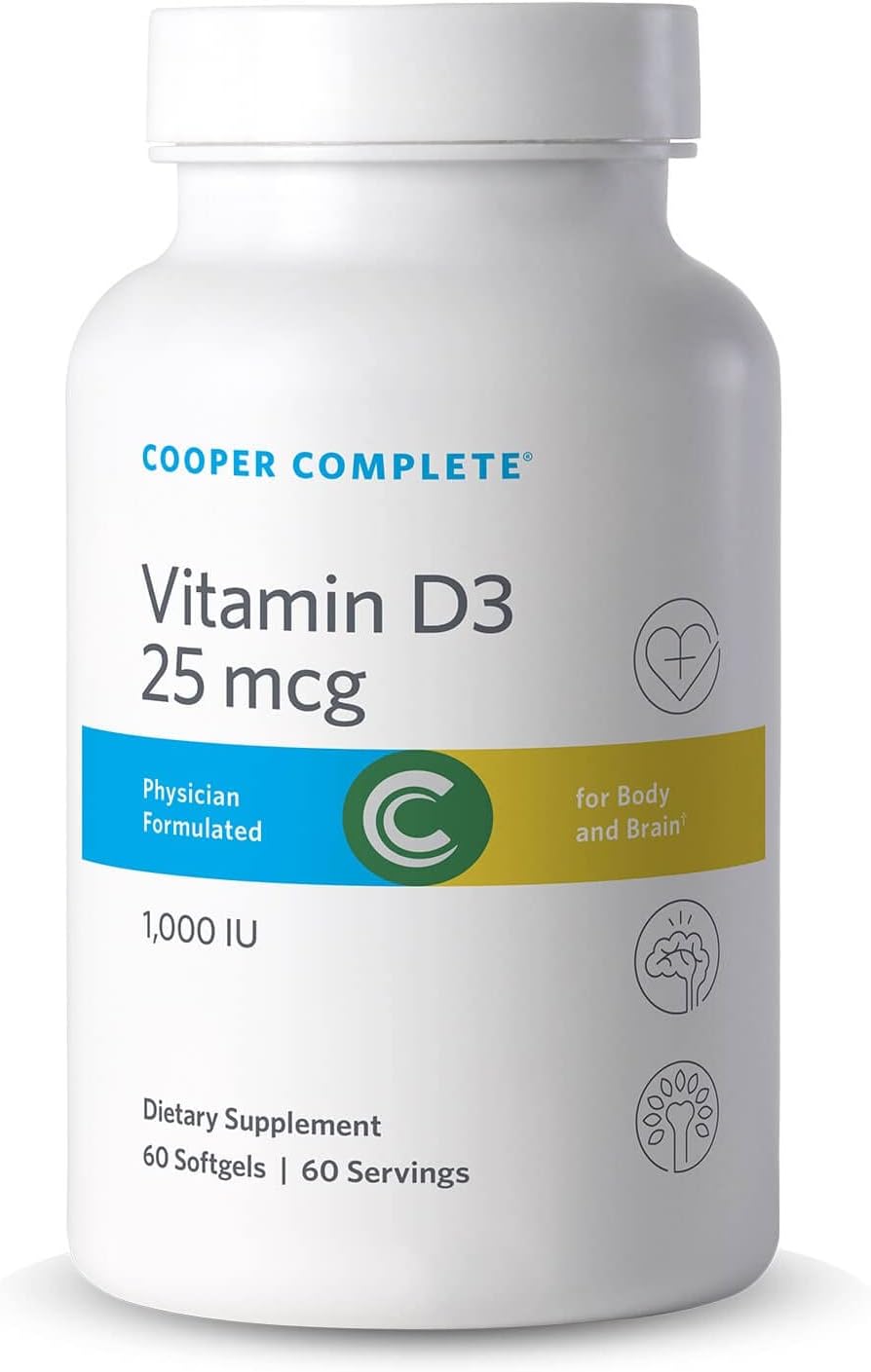 Cooper Complete Vitamin D3 25 mcg (1000 IU) Softgels - 60 Count Pack - Digestion-Friendly Formula