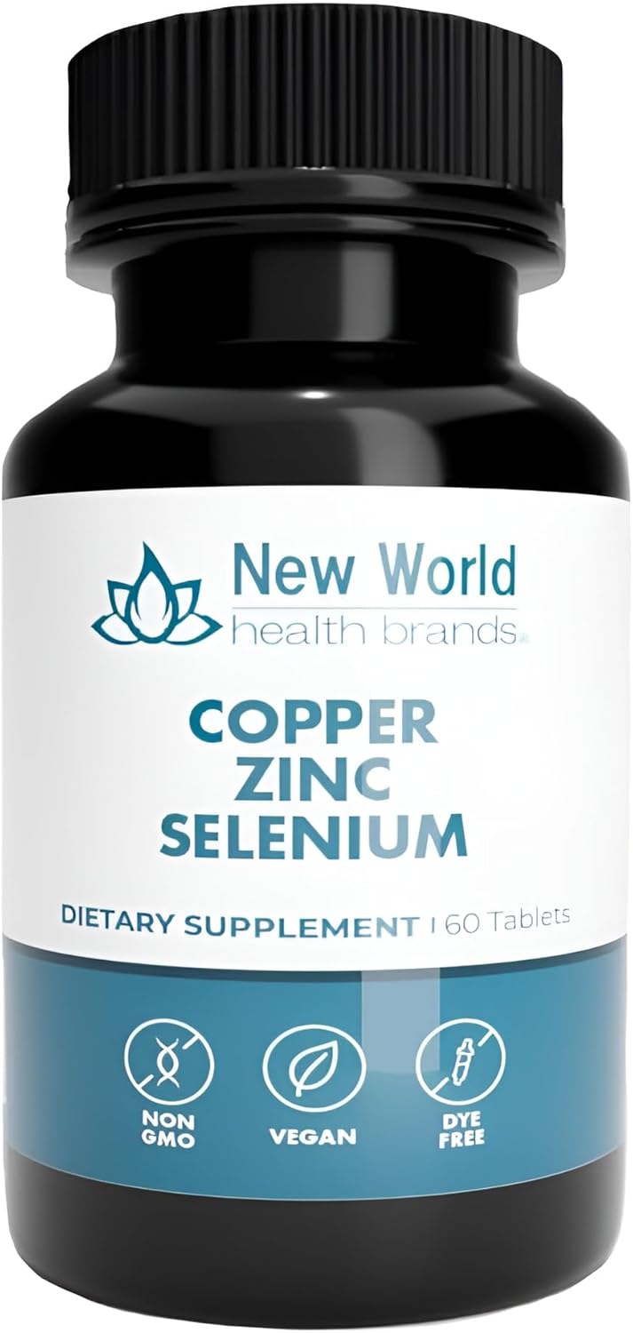 Copper Zinc Selenium 3 in 1 Blend - New World Health Brands | 60 Tablets | Antioxidant & Immune Support