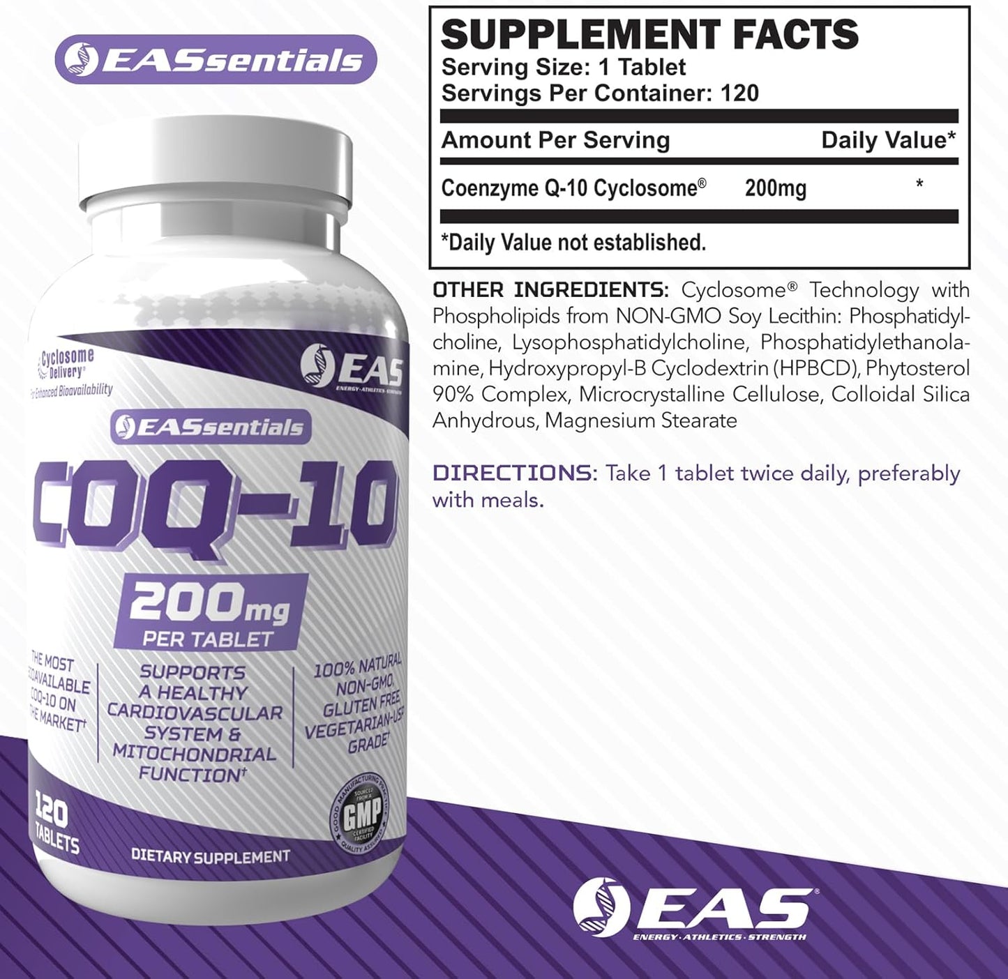 COQ-10 200mg Tablets for Heart Health & Energy | Antioxidant Formula with Enhanced Absorption | Gluten Free & Non GMO | 120 Count