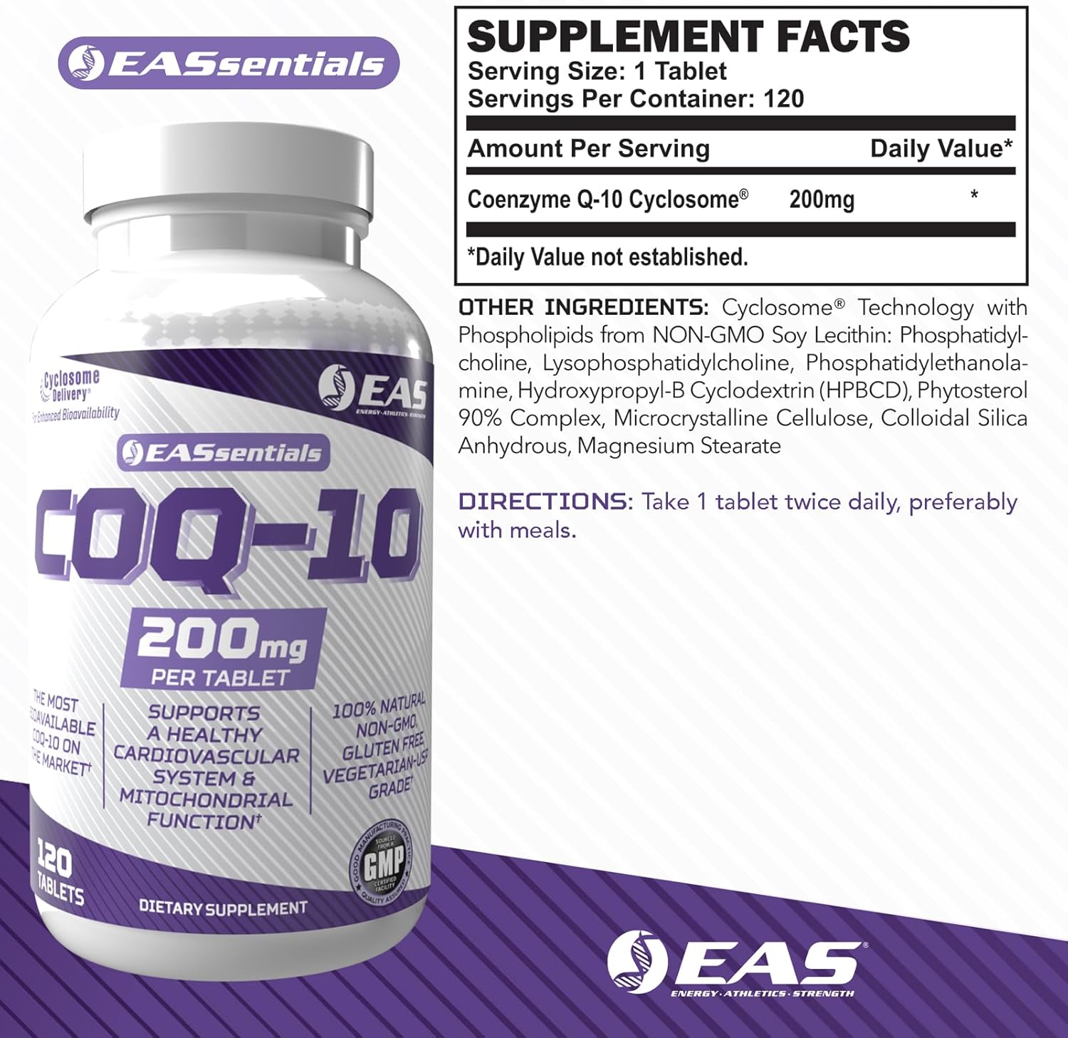 COQ-10 200mg Tablets for Heart Health & Energy | Antioxidant Formula with Enhanced Absorption | Gluten Free & Non GMO | 120 Count