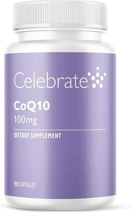 CoQ10 100mg Supplement for Heart, Brain Health & Energy - Gluten Free, Non-GMO - 90 Capsules by Celebrate Vitamins