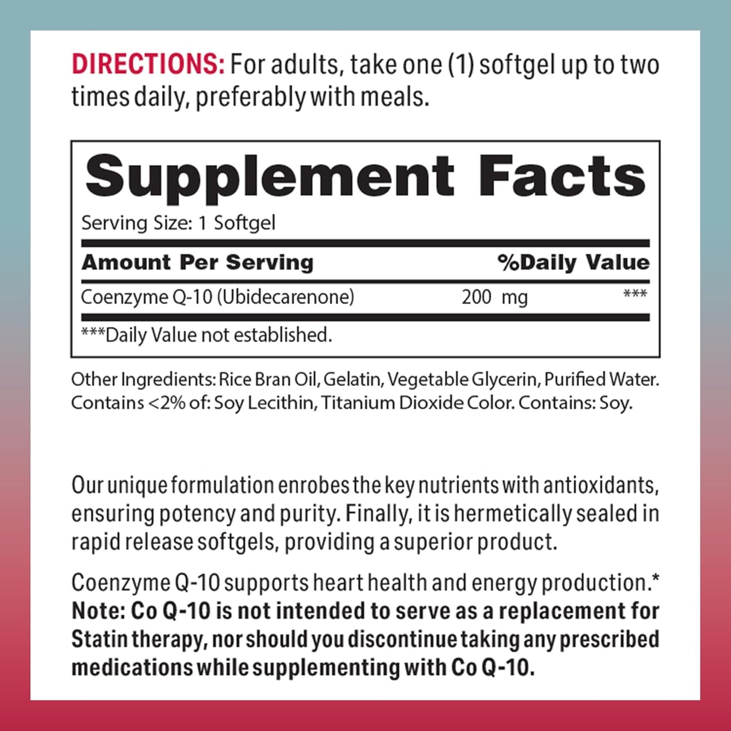CoQ10 200 mg Softgels for Heart Health & Energy, Antioxidant Support - 60 Rapid Release Softgels, Gluten Free
