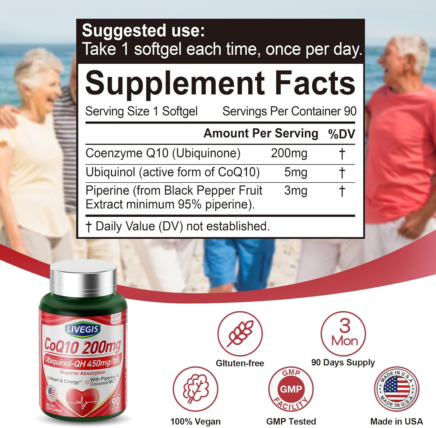 CoQ10 200mg Softgels with Coconut MCT Oil for Superior Absorption - Heart Health & Energy Support - 90 Count