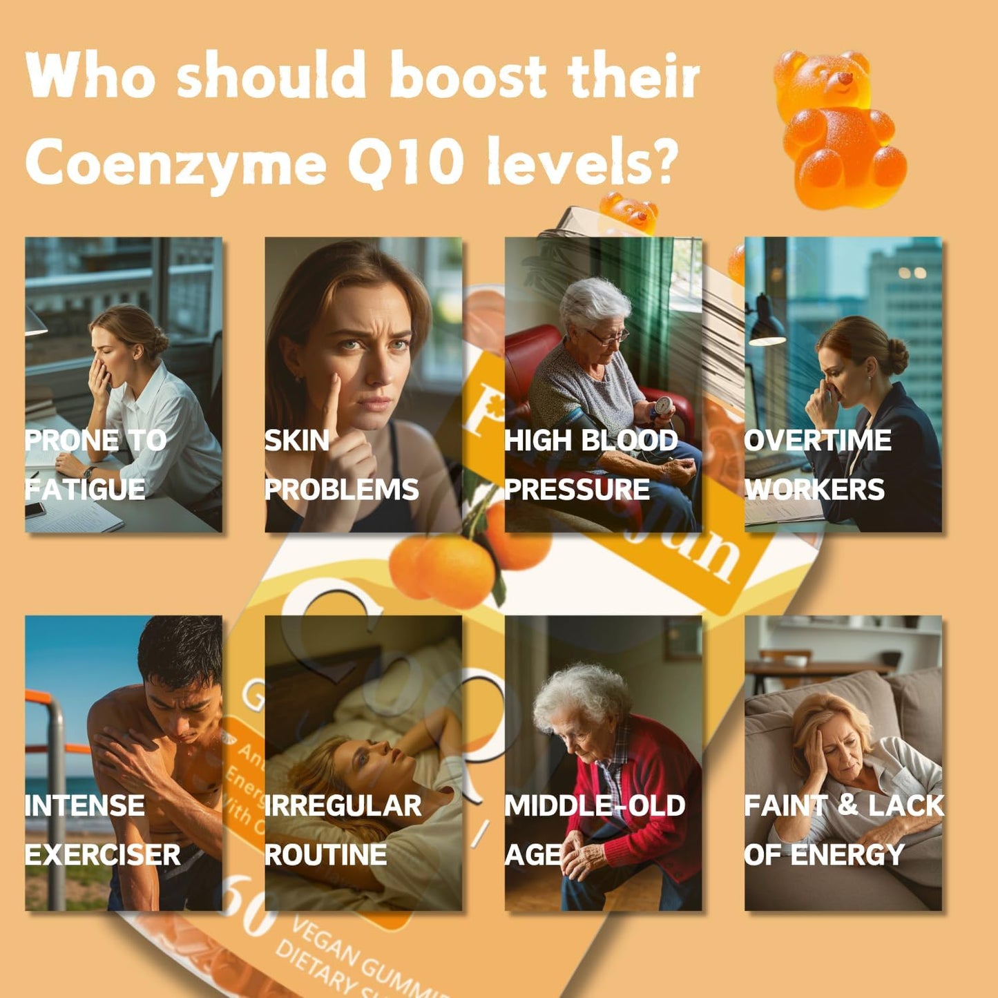 Coq10 Gummies for Adults - Orange Flavor - Sugar Free - High Absorption - Energy & Antioxidant - 240 Gummies in Total