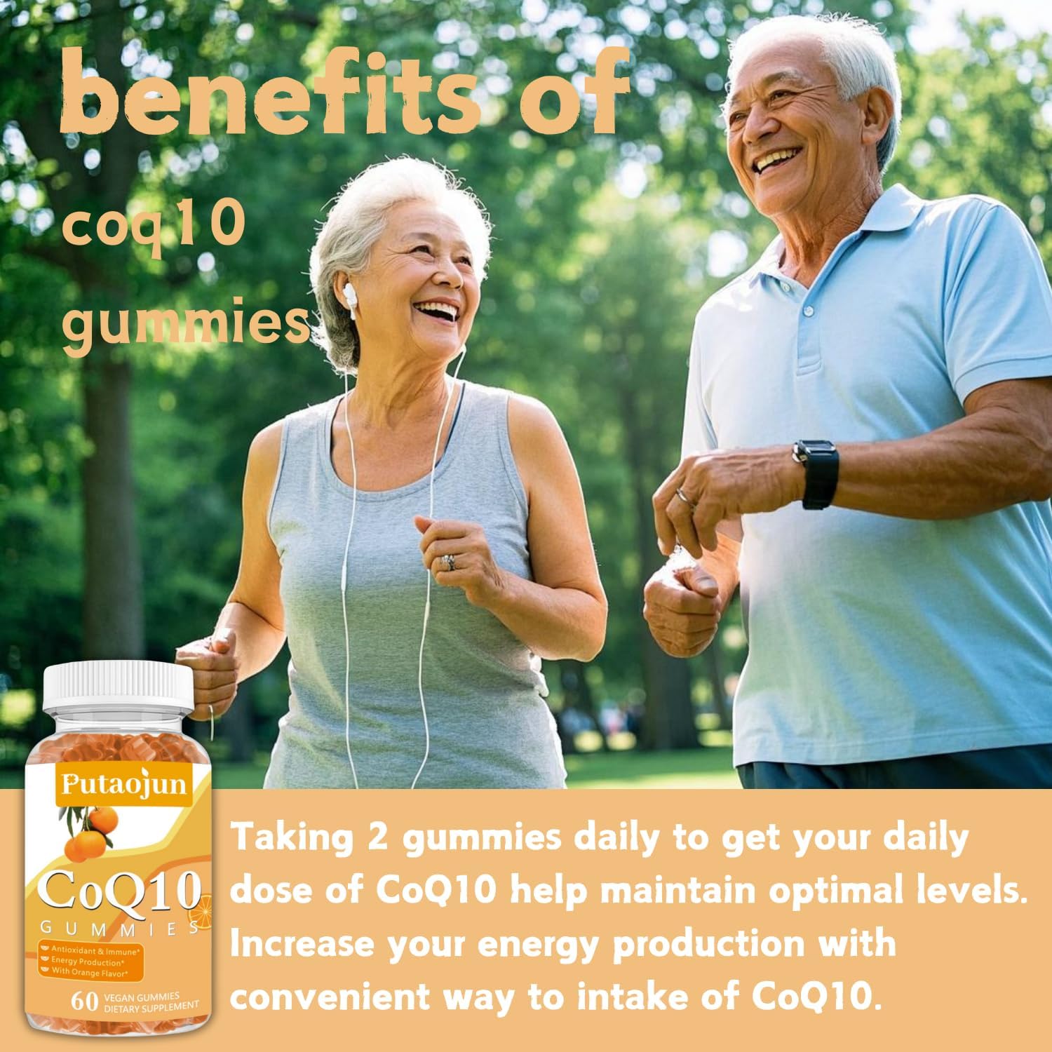 Coq10 Gummies for Adults - Orange Flavor - Sugar Free - High Absorption - Energy & Antioxidant - 240 Gummies in Total