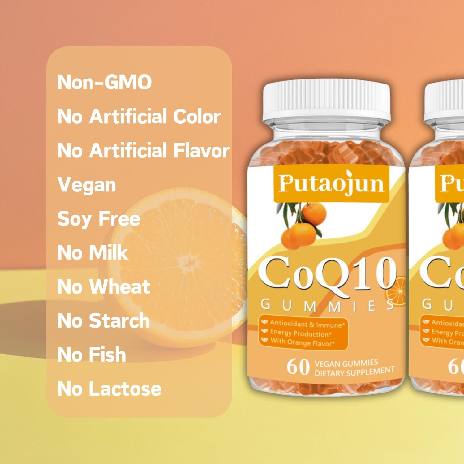 Coq10 Gummies for Adults - Orange Flavor - Sugar Free - High Absorption - Energy & Antioxidant - 240 Gummies in Total
