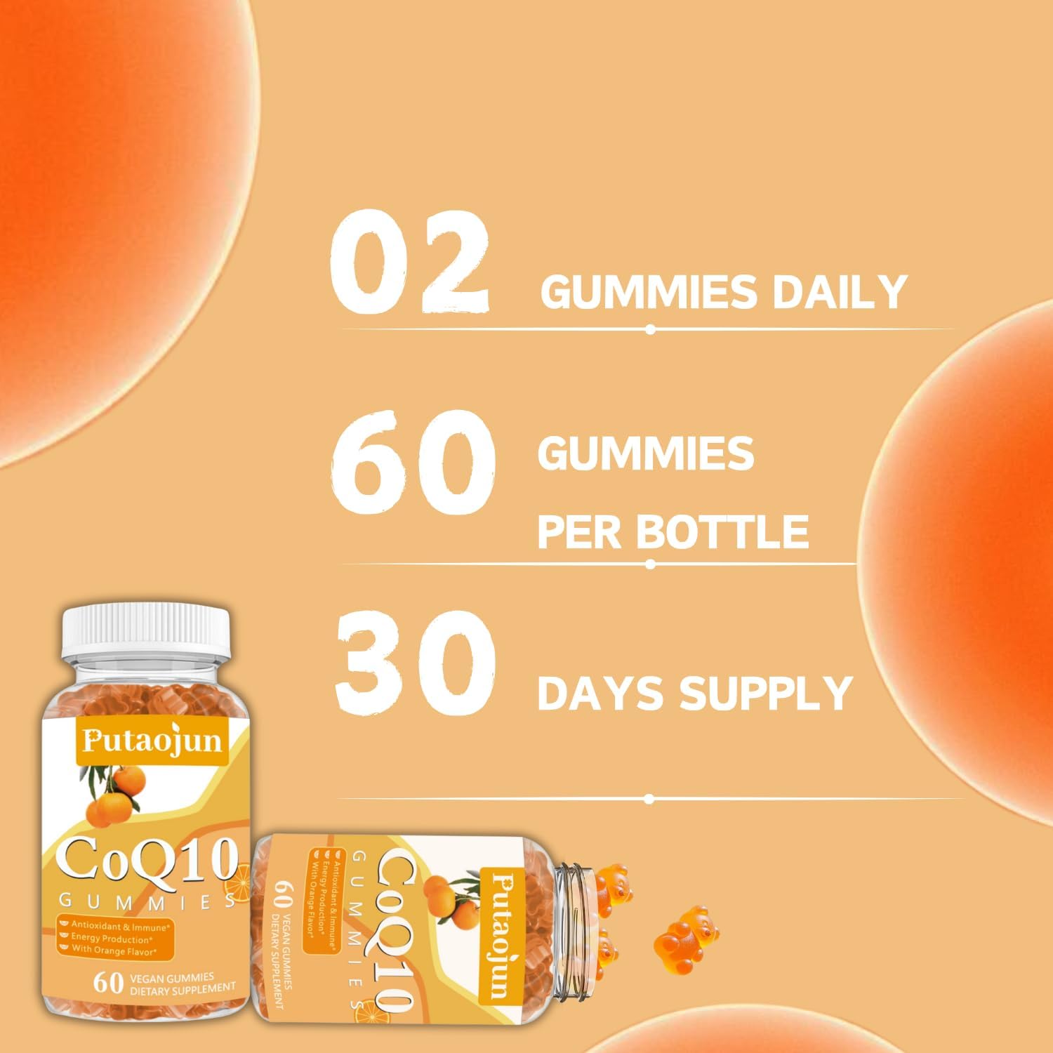 Coq10 Gummies for Adults - Orange Flavor - Sugar Free - High Absorption - Energy & Antioxidant - 240 Gummies in Total
